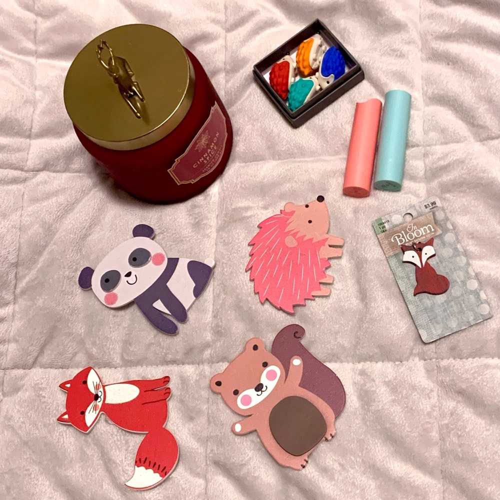 NEW UNUSED Items, Animals, Erasers, Candle, Lip Balm, Necklace Charm